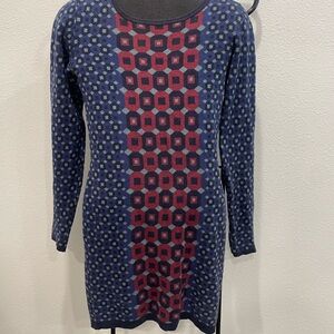 Geometric Patterned Blue and Red Dress
